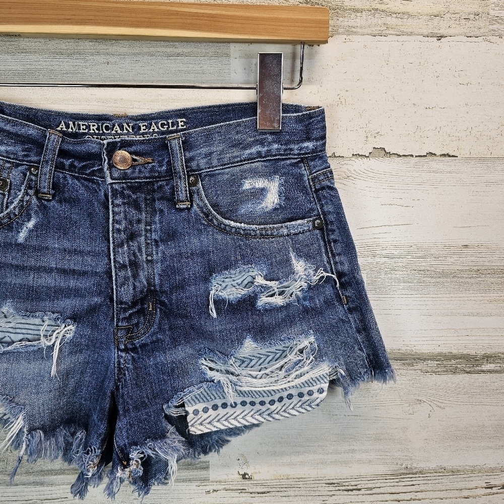 American Eagle Women's Vintage Hi-Rise Festival Jean Shorts Sz 2 Thrashed Boho - Picture 4 of 11